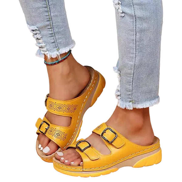 Damen Sandalen mit Doppelter Schnalle und Offener Spitze-Footwear for women-Alpenkind