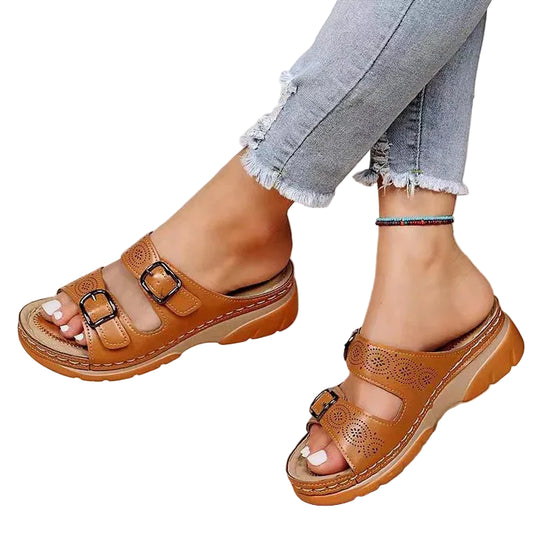 Damen Sandalen mit Doppelter Schnalle und Offener Spitze-Footwear for women-Alpenkind