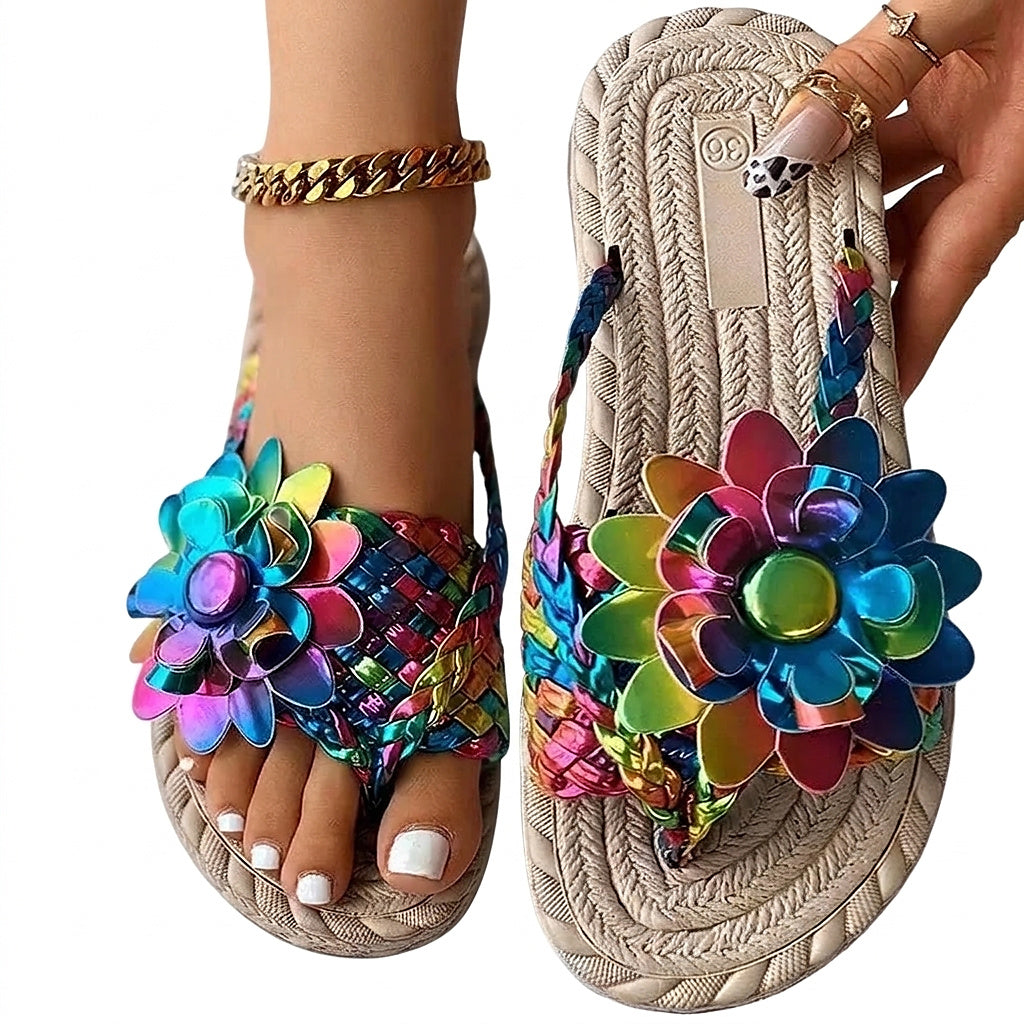Damen-Sandalen mit geflochtenen Riemen und Blumenverzierung-Footwear for women-Alpenkind