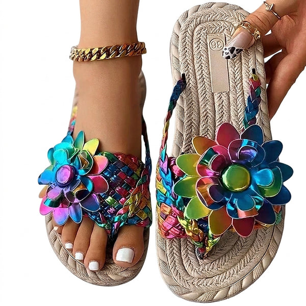 Damen-Sandalen mit geflochtenen Riemen und Blumenverzierung-Footwear for women-Alpenkind