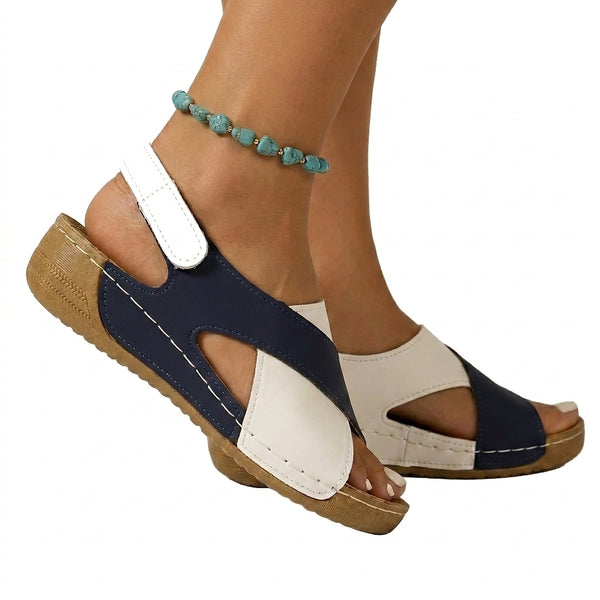 Damen-Sandalen mit Keilabsatz, offener Zehenpartie und Klettverschluss-Footwear for women-Alpenkind