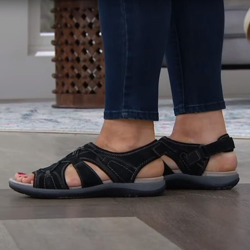 Damen-Sandalen mit offener Zehenpartie, Bungee-Kordelzug und Fersenriemen-Footwear for women-Alpenkind