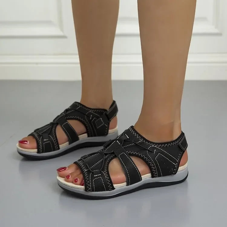 Damen-Sandalen mit offener Zehenpartie, Bungee-Kordelzug und Fersenriemen-Footwear for women-Alpenkind