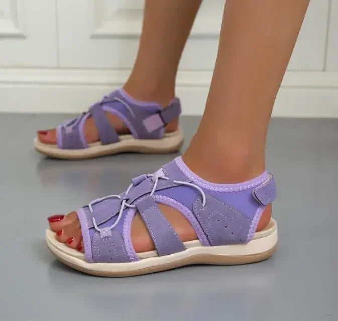 Damen-Sandalen mit offener Zehenpartie, Bungee-Kordelzug und Fersenriemen-Footwear for women-Alpenkind