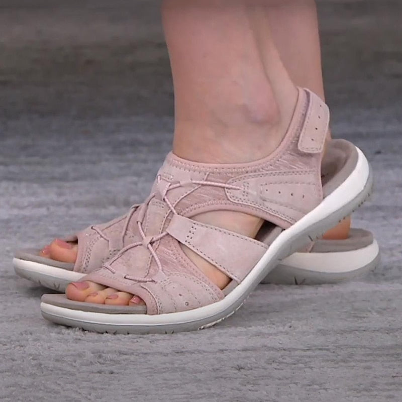 Damen-Sandalen mit offener Zehenpartie, Bungee-Kordelzug und Fersenriemen-Footwear for women-Alpenkind