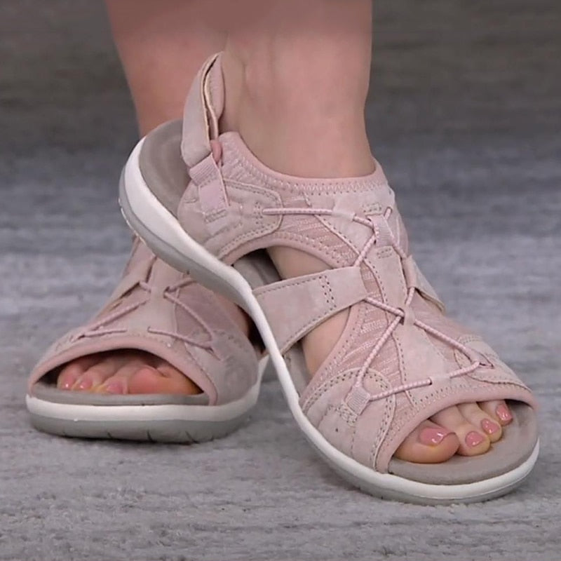 Damen-Sandalen mit offener Zehenpartie, Bungee-Kordelzug und Fersenriemen-Footwear for women-Alpenkind