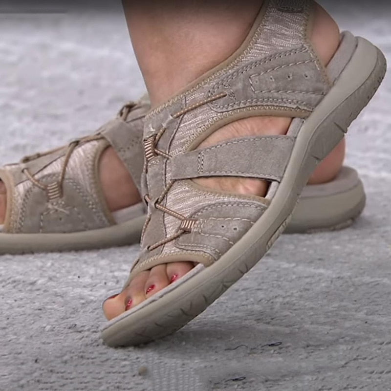 Damen-Sandalen mit offener Zehenpartie, Bungee-Kordelzug und Fersenriemen-Footwear for women-Alpenkind