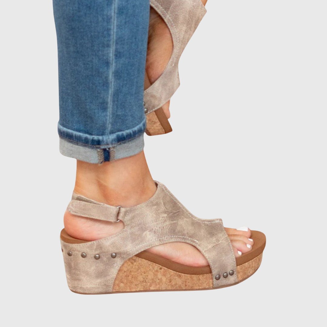 Damen-Sandalen mit offener Zehenpartie und Kork-Keilabsatz-Footwear for women-Alpenkind