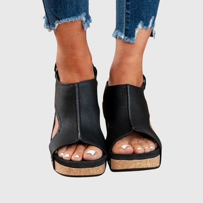 Damen-Sandalen mit offener Zehenpartie und Kork-Keilabsatz-Footwear for women-Alpenkind