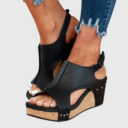 Damen-Sandalen mit offener Zehenpartie und Kork-Keilabsatz-Footwear for women-Alpenkind