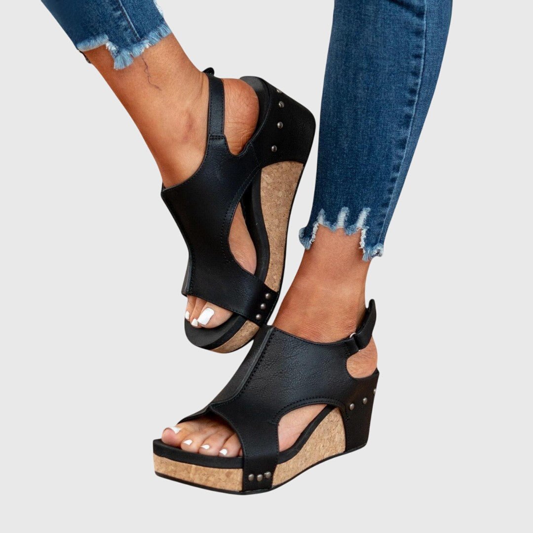 Damen-Sandalen mit offener Zehenpartie und Kork-Keilabsatz-Footwear for women-Alpenkind