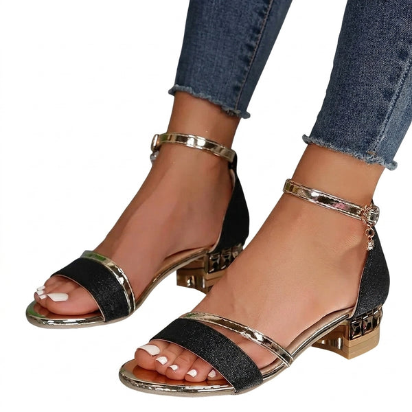 Damen-Sandalen mit strukturiertem Blockabsatz und Knöchelriemen-Footwear for women-Alpenkind