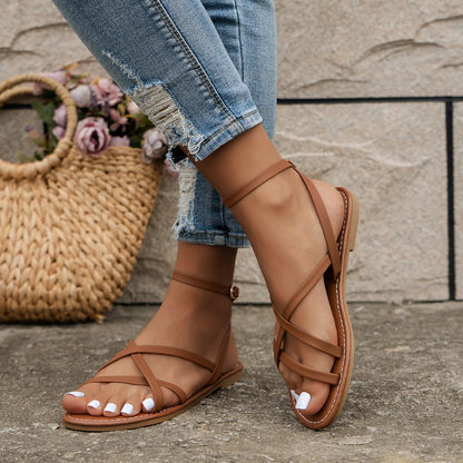 Damen Sandalen mit überkreuzten Riemen und Knöchelverschluss-Footwear for women-Alpenkind