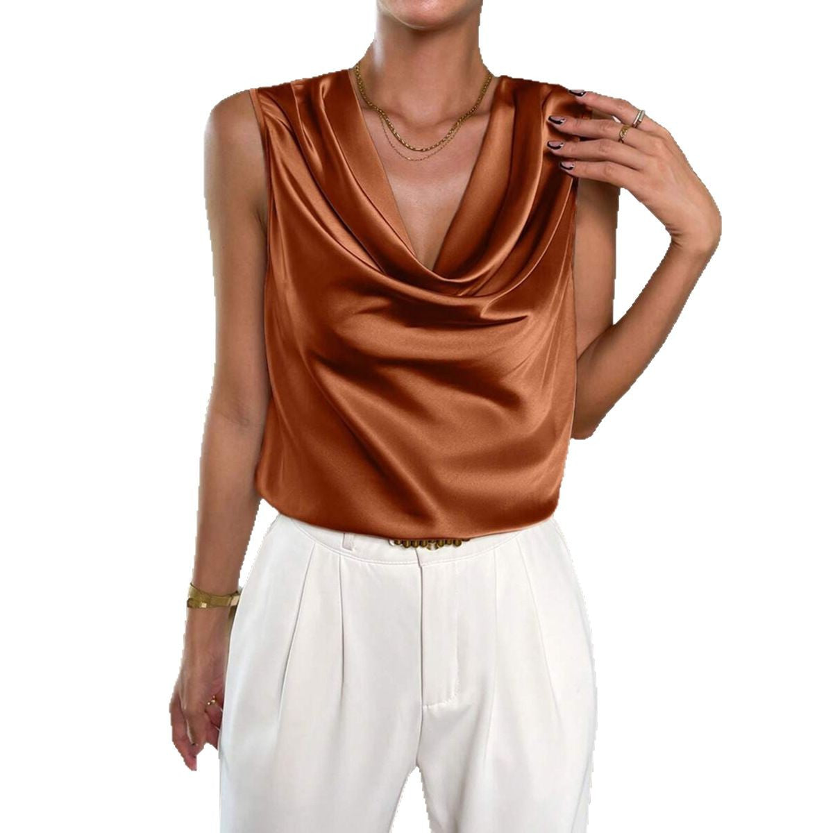 Damen Satin-Top mit Wasserfallausschnitt-Blouses for women-Alpenkind