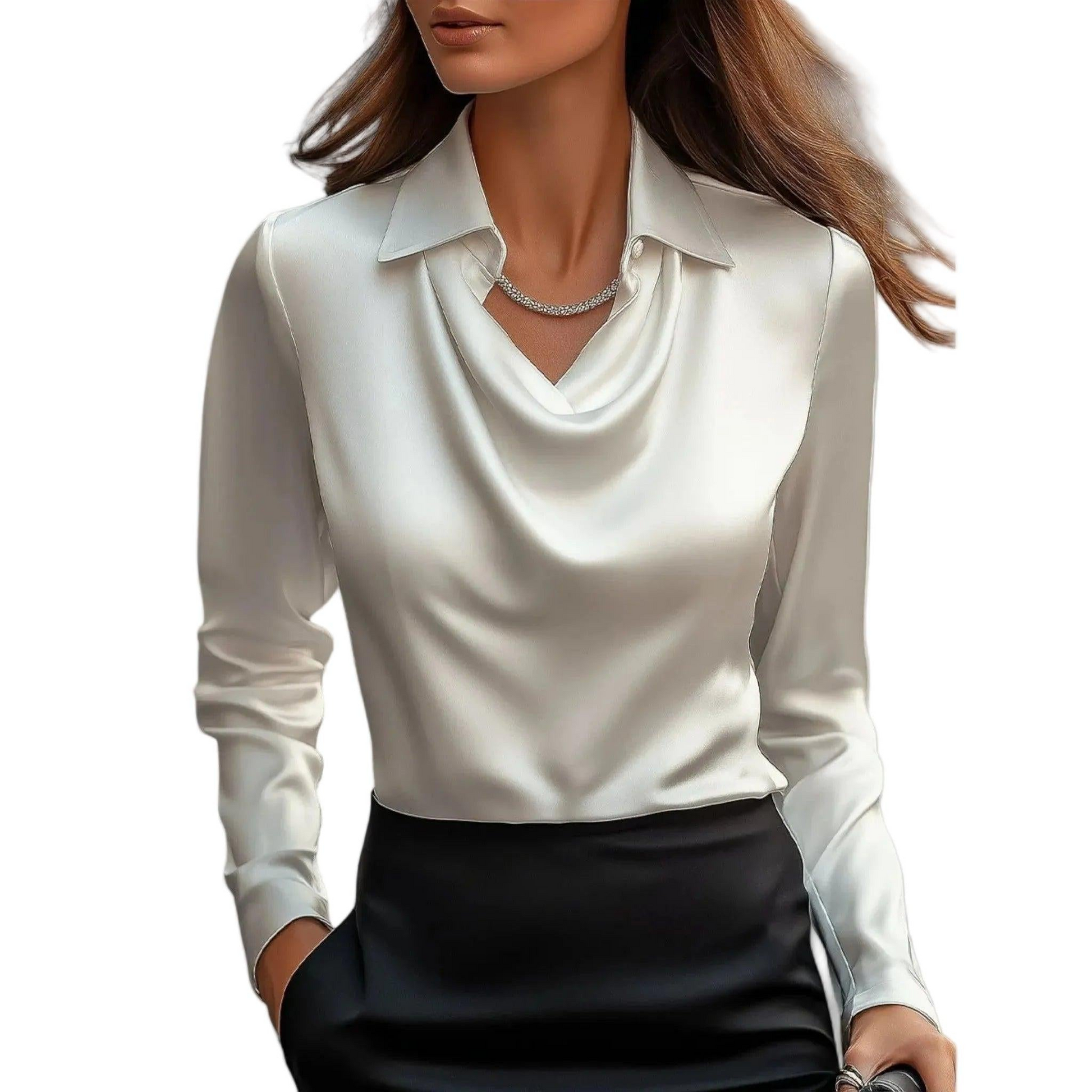 Damen Satinbluse mit Wasserfallausschnitt-Women Sweaters-Alpenkind