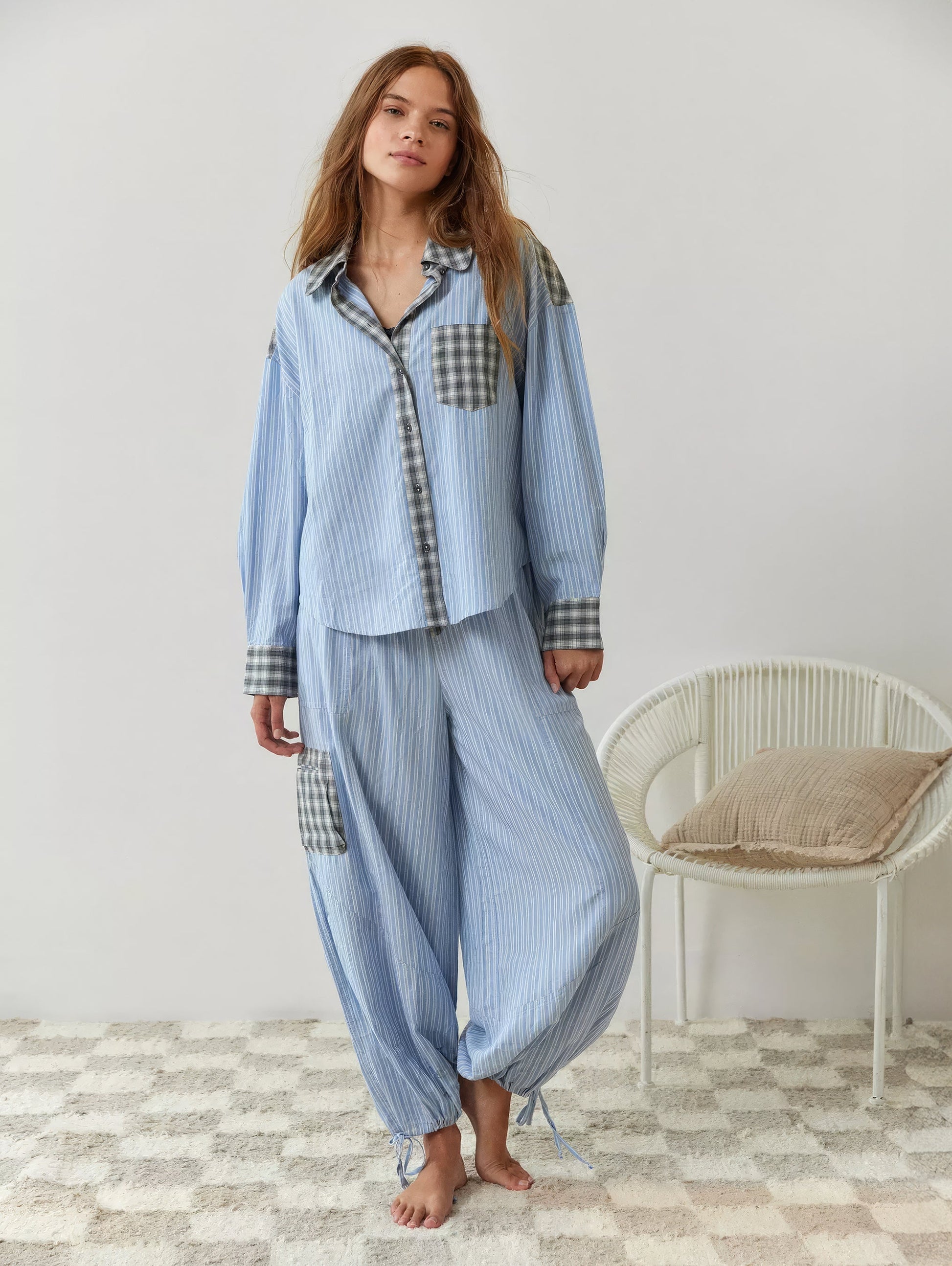 Damen Schlafanzug-Set mit Knopfhemd und elastischer Bundhose-Sets for women-Alpenkind