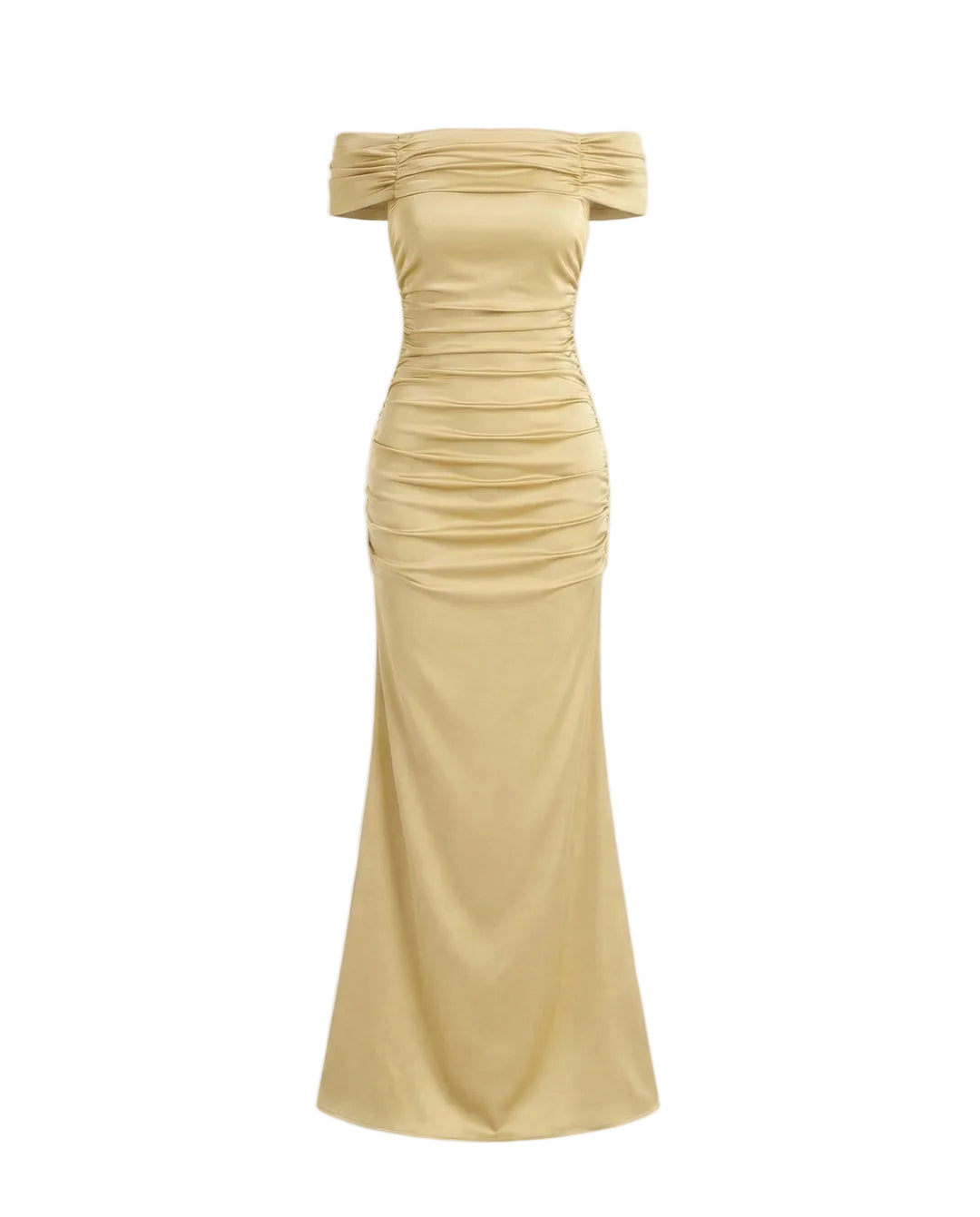 Damen Schulterfreies Maxikleid mit gerafftem Oberteil-Maxi Dress-Alpenkind