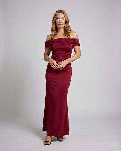 Damen Schulterfreies Maxikleid mit gerafftem Oberteil-Maxi Dress-Alpenkind