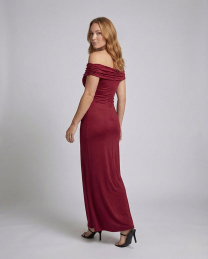 Damen Schulterfreies Maxikleid mit gerafftem Oberteil-Maxi Dress-Alpenkind