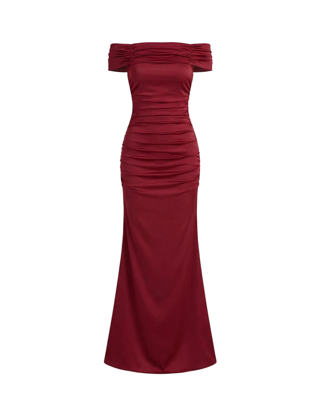 Damen Schulterfreies Maxikleid mit gerafftem Oberteil-Maxi Dress-Alpenkind