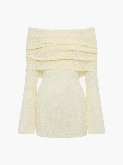 Damen Schulterfreies Minikleid mit langen Ärmeln und drapiertem Ausschnitt-Mini Dress-Alpenkind