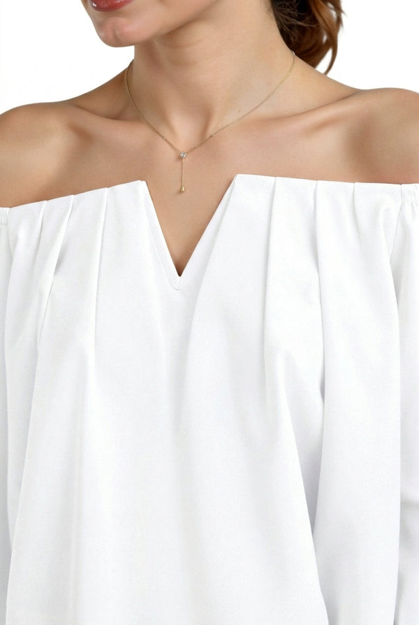 Damen-Schulterfreies Oberteil mit V-Ausschnitt und Raffungen-Tops for women-Alpenkind