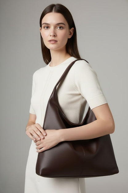 Damen Schultertasche mit gebogener Form und breitem Henkel