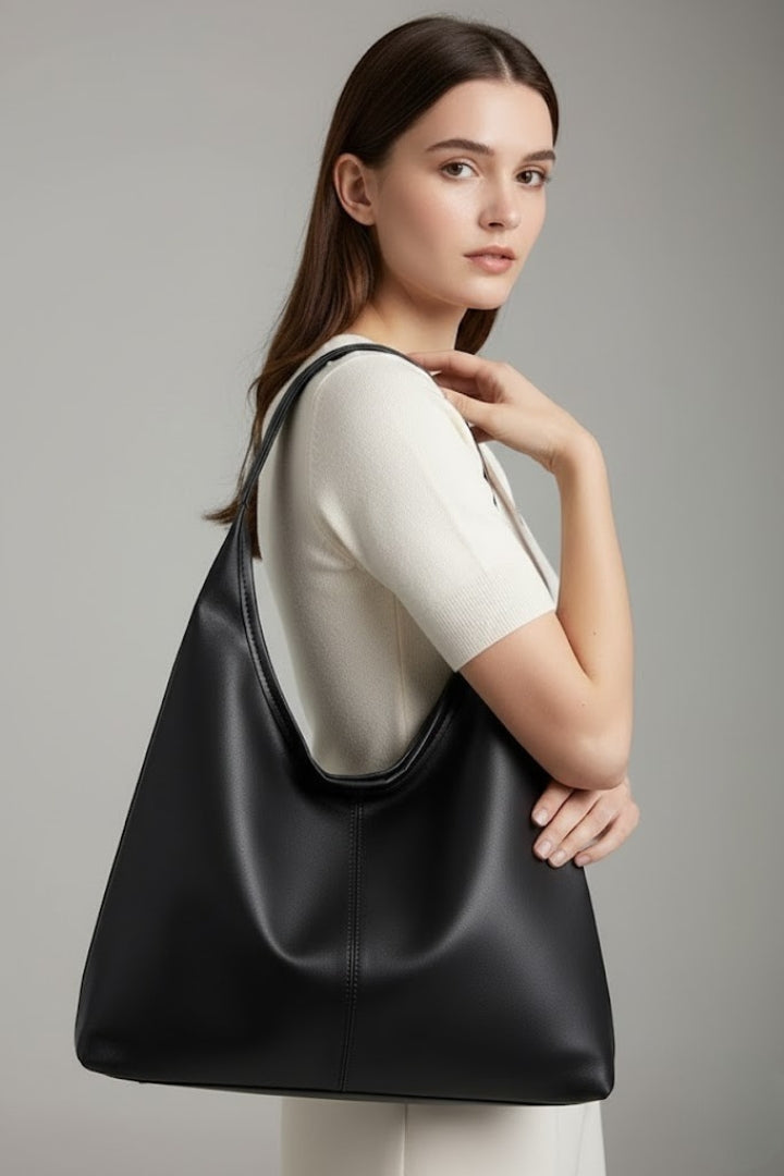 Damen Schultertasche mit gebogener Form und breitem Henkel