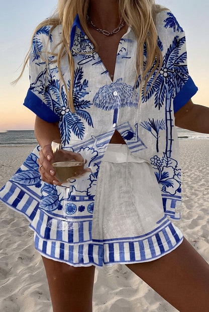 Damen-Set aus bedrucktem Kurzarmhemd und Shorts-Sets for women-Alpenkind