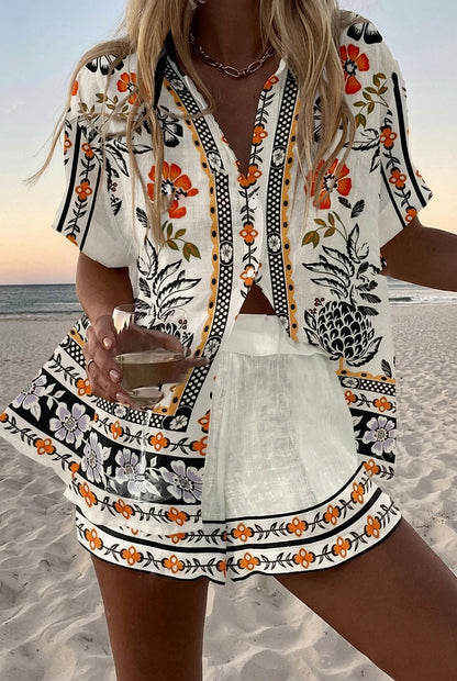Damen-Set aus bedrucktem Kurzarmhemd und Shorts-Sets for women-Alpenkind