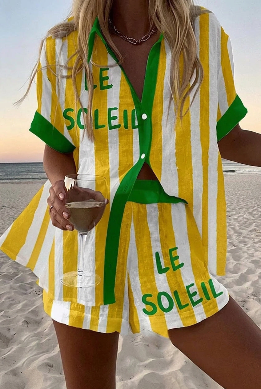 Damen-Set aus bedrucktem Kurzarmhemd und Shorts-Sets for women-Alpenkind