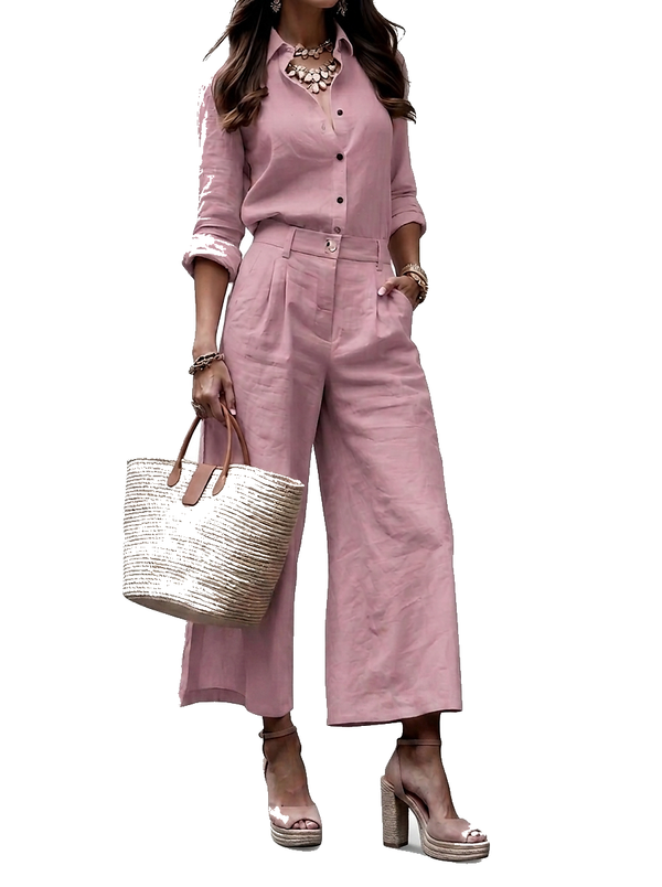 Damen-Set aus Button-Down-Hemd und Wide-Leg-Hose-Sets for women-Alpenkind