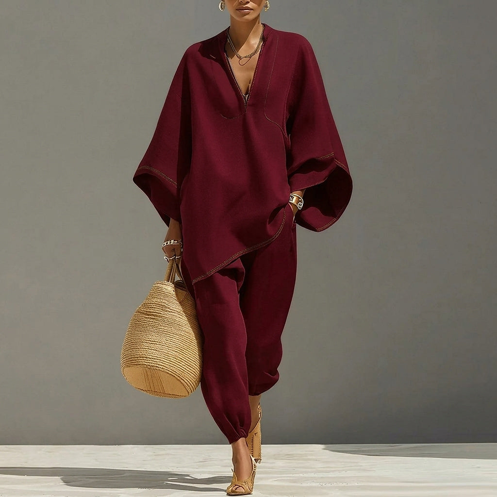 Damen-Set aus Leinen-Tunika und Hose mit weitem Bein-Sets for women-Alpenkind