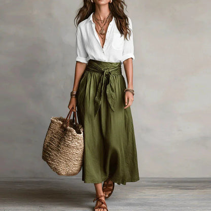 Damen-Set aus Leinenhemd und Maxirock mit Bindegürtel-Sets for women-Alpenkind