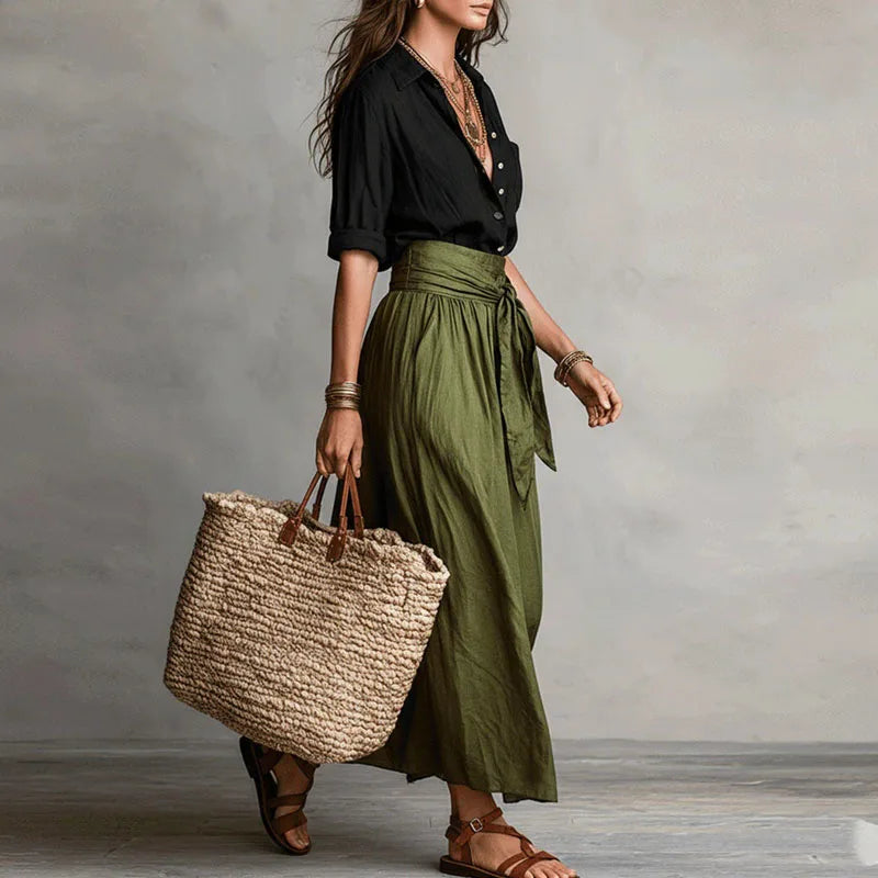 Damen-Set aus Leinenhemd und Maxirock mit Bindegürtel-Sets for women-Alpenkind