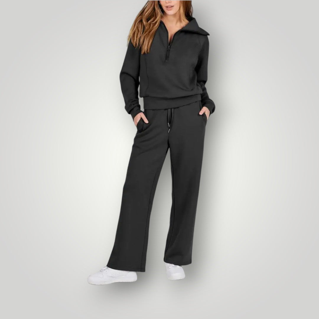 Damen-Set aus Quarter-Zip-Pullover und Hose mit weitem Bein-Sets for women-Alpenkind