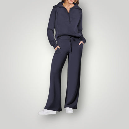 Damen-Set aus Quarter-Zip-Pullover und Hose mit weitem Bein-Sets for women-Alpenkind