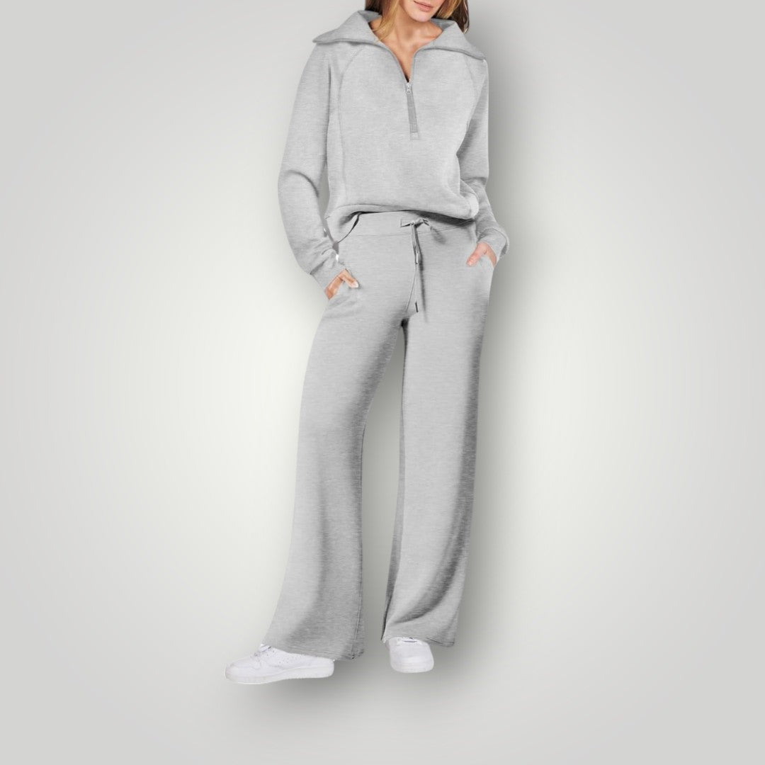 Damen-Set aus Quarter-Zip-Pullover und Hose mit weitem Bein-Sets for women-Alpenkind