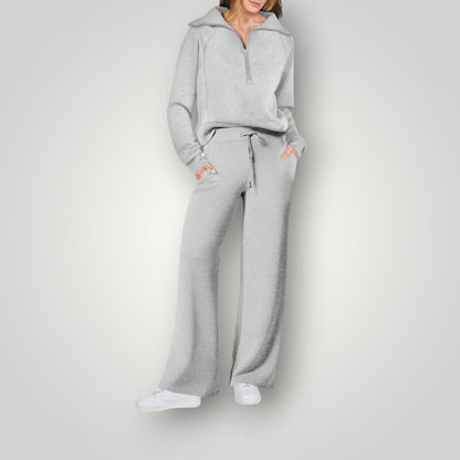 Damen-Set aus Quarter-Zip-Pullover und Hose mit weitem Bein-Sets for women-Alpenkind