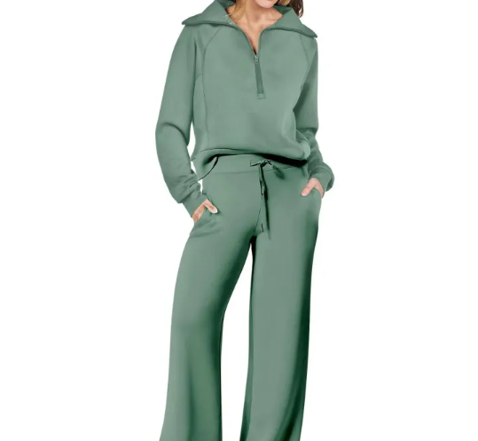 Damen-Set aus Quarter-Zip-Pullover und Hose mit weitem Bein-Sets for women-Alpenkind