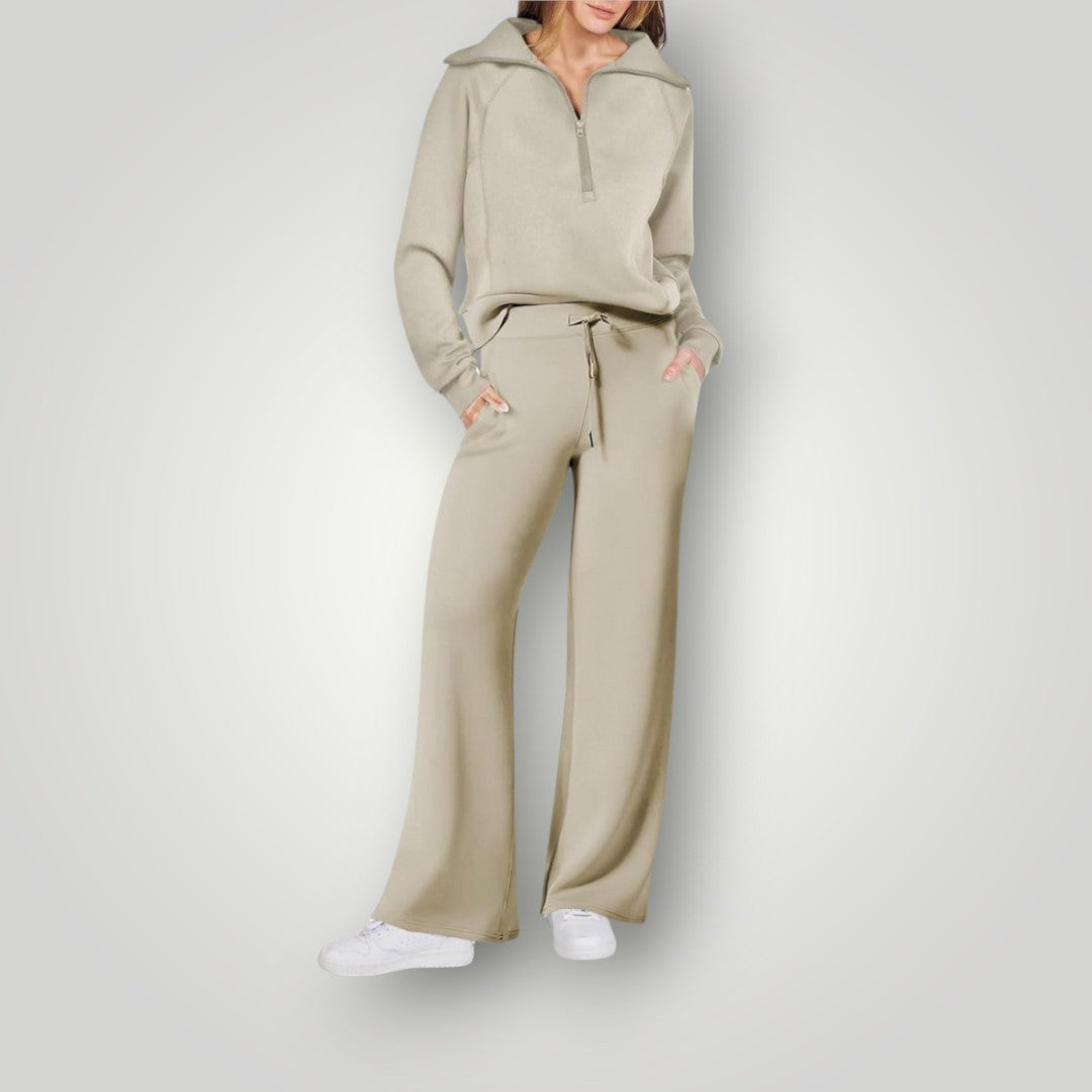 Damen-Set aus Quarter-Zip-Pullover und Hose mit weitem Bein-Sets for women-Alpenkind