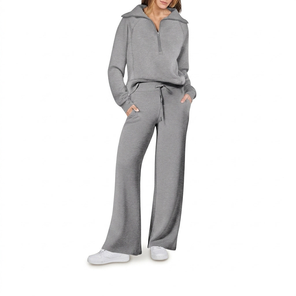 Damen-Set aus Quarter-Zip-Pullover und Hose mit weitem Bein-Sets for women-Alpenkind