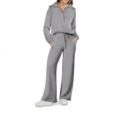 Damen-Set aus Quarter-Zip-Pullover und Hose mit weitem Bein-Sets for women-Alpenkind