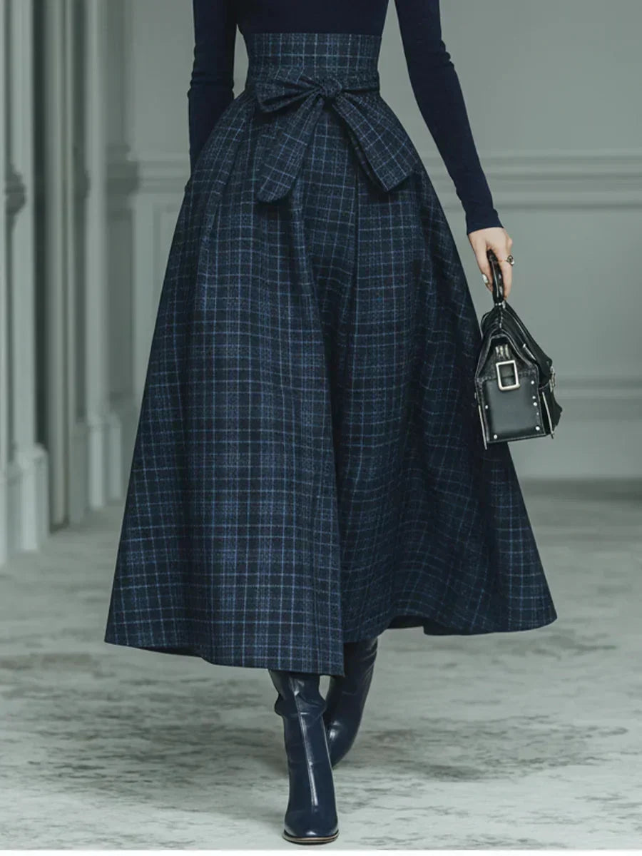 Damen-Set aus Rollkragenoberteil und kariertem Maxirock-Skirt for women-Alpenkind