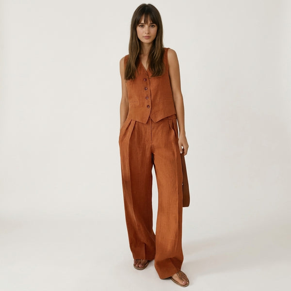 Damen-Set aus Weste mit Knopfleiste und Hose mit weitem Bein-Sets for women-Alpenkind