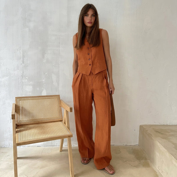 Damen-Set aus Weste mit Knopfleiste und Hose mit weitem Bein-Sets for women-Alpenkind