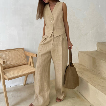 Damen-Set aus Weste mit Knopfleiste und Hose mit weitem Bein-Sets for women-Alpenkind
