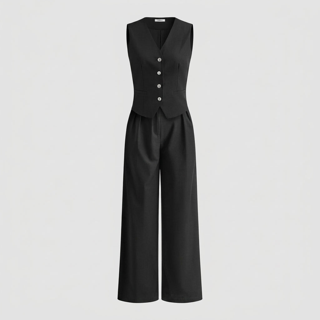 Damen-Set aus Weste mit Knopfleiste und Hose mit weitem Bein-Sets for women-Alpenkind
