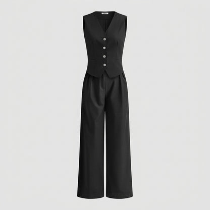 Damen-Set aus Weste mit Knopfleiste und Hose mit weitem Bein-Sets for women-Alpenkind