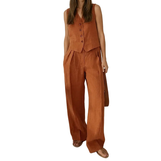 Damen-Set aus Weste mit Knopfleiste und Hose mit weitem Bein-Sets for women-Alpenkind